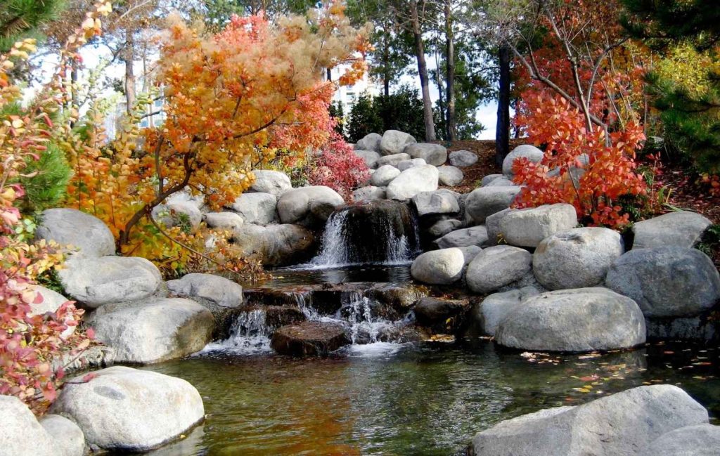 Rocks and waterfalls in the garden